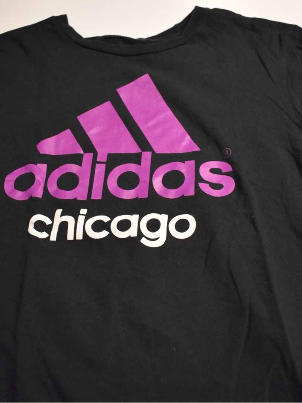 adidas Black Tee with Purple Logo and White Chicago Text